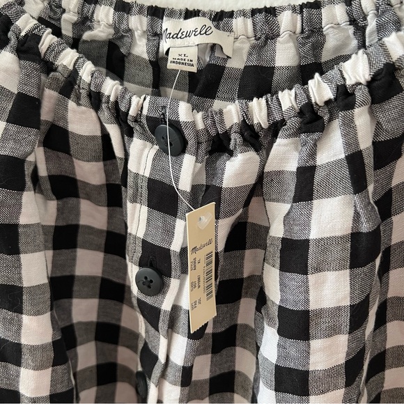 Madewell Linen-Blend Puff-Sleeve Button-Front Crop Top in Gingham Check - Picture 3 of 9